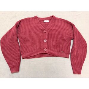 Hollister‎ California Cropped Ribbed Cable Knit Sweater Burgundy Red Boho
